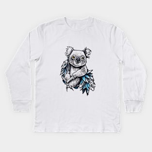 Koala Bear Wild Animal Nature Illustration Art Tattoo Kids Long Sleeve T-Shirt